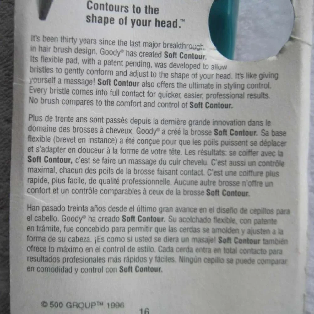 Goody Soft Contour Hair Brush 1996 Ouchless Flexible Pad Design Gentle Control
